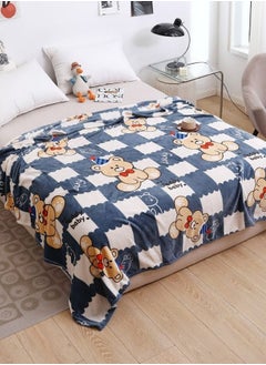 Buy Fleece Blanket 200*230cm Super Soft Throw Checker Board with Bear, Gray Color in UAE