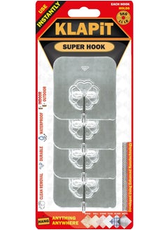 Buy Hooks for Walls, Tiles, Stones, Acrylic, Glass and Metal. Heavy Duty Adhesive Holds Up To 5Kg. Waterproof Strong Steel Hook, Damage Free With Clean Removal KLAPiT SUPER HOOK Silver 4pc in UAE