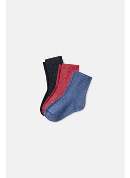 Buy Kids Girl 3 Pairs Glitters Socks, Red/Blue/Navy in UAE