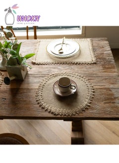 Buy Two-Piece Vintage Jute Tassel Table Mat, Round Bowl Mat And Rectangular Insulated Mat in Saudi Arabia