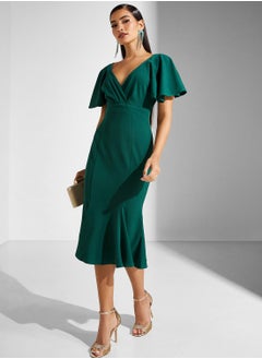 Buy Plunge Neck Flared Sleeve Dress in Saudi Arabia