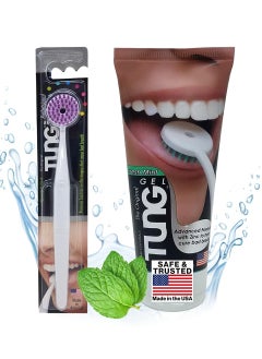 اشتري Tung Tongue Brush & Gel Kit | Tongue Cleaner for Adults | Tongue Scraper to Fight Bad Breath and Halitosis | Mouth Odor Eliminator | Fresh Mint | Made in America (Set of 1) في الامارات