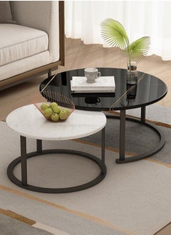 Buy 2-Piece Round Coffee Tables Nesting Table Set Circle Coffee Table with Storage Open Shelf for Living Room Modern Minimalist Style Furniture Side End Table in Saudi Arabia