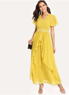 Buy Flutter Sleeve Lace Insert Flowy Dress in UAE