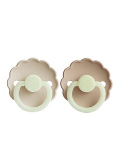 Buy Pack Of 2 Daisy Silicone Baby Pacifier 6-18M, Cream Night/Croissant Night - Size 2 in Saudi Arabia