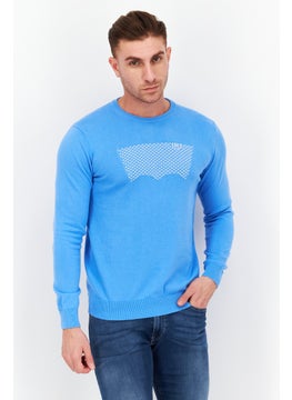 Buy Men Crew Neck Graphic Long Sleeve Sweatshirt, Blue in UAE