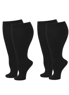 Buy Wide Calf Compression Socks for Women Men, 2 Pairs Plus Size Extra Large Size Support Socks Stockings Reduces Swelling & Pain for Nurses Running Pregnant Travel Flight 20-25 mmHg in UAE