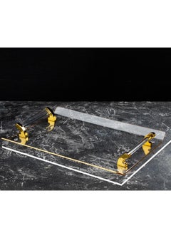 اشتري صينية تقديم أكريليك بتصميم أنيق بيدين أكريليك ذهبي فاخر حجم الكبير في السعودية