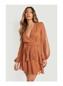 Buy Ruffle Hem Dobby Chiffon Mini Dress in UAE