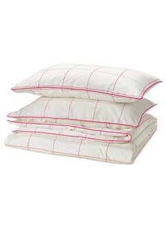 Buy Duvet Cover And 2 Pillowcases White Pink And Check 240X220 And 50X80 Cm in Saudi Arabia