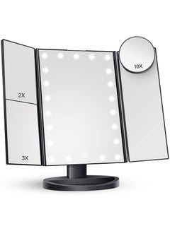 Buy Lighted Makeup Mirror, Makeup Mirror 1X 2X 3X Magnification, Lighted Makeup Mirror, Tri-Fold Makeup Mirror, Touch Control, Dual Power, Portable LED Makeup Mirror, Gift for Women (Black) in Saudi Arabia