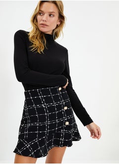 Buy Black Buttoned Tweed Fabric Hem with Flounces Mini Woven Mini Skirt TWOAW22ET0155 in Egypt