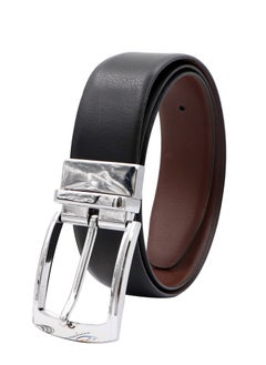 اشتري Reversible Men's Genuine Leather Black Belt With Silver Frame Buckle في الامارات