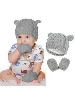 اشتري Unisex Baby Toddler Hat and Mitten Set, Winter Knitted Thick Warm Beanie Cap Gloves for 3-6 Months Infant Boys Girls (M, Grey) في الامارات