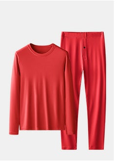 Buy Mens Solid Color Thin Seamless Long Johns And Crew-Neck Thermal Underwear Set 2 Piece Base Layer Set for Men Red in Saudi Arabia