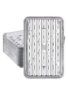 اشتري Aluminum Broiler Pans, 50 Pcs Disposable Durable Broiling Grill Trays with Ribbed Bottom Surface for BBQ Grill-Like Texture, 13.4 x 8.8 x 0.7 Inch Grill Drip Pans for BBQ في السعودية