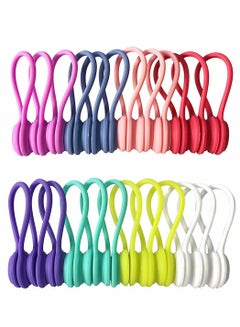 Buy Reusable Twist Ties with Strong Magnet for Bundling and Organizing Cables, Headphone Cables, USB Charging Cords, Silicone Cord Winder Magnetic Cable Clips (8 Colors, 24 Pack) in UAE