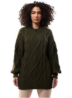 اشتري Mock Neck Knitted Dark Olive Long Pullover في مصر