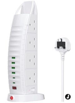 اشتري "NEW Tower Extension Lead with USB – 8 Outlets & 6 USB Ports (2 Type-C, 4 USB) – 3.6A Vertical Power Strip with 2M Cable" في الامارات