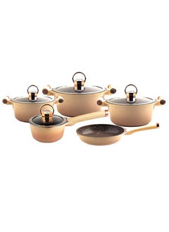 Buy Luxurious Diamond Diecast 9-Piece Cookware Set, Cream - Nano Diamond Reinforced Non-Stick Surface, Oil-Free Cooking, Superior Heat Distribution, Dishwasher Safe, Organic Design in Elegant Cream Finish in UAE