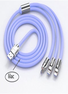 Buy 6A Hight Current 3 in 1 Fast Charger Cord Multi Function Charging Cable120W, 1.2 Meter Super Soft Silicone Universal USB Charging Cable Adapter with Lightning/Type C/USB Port(lilac) in Saudi Arabia