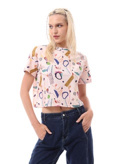 Buy Colorful Pattern Round Neck Casual Tee in Egypt