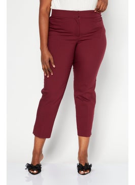 Buy Women Regular Fit Plain Capri Pants, Burgundy in UAE