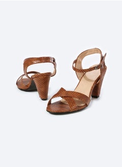 Buy Matte Snake-Textured Leather Heeled Sandals, 7cm Middle Heels in Egypt