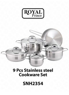 Buy Royal Prince 9 piece Stainless Steel Cookware Set with 5-layers induction Bottoms Sizes - 16,20,24,2424 CM Silver Color SNH2354 in Saudi Arabia