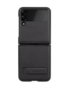 Buy Qin Vegan Leather Case Cover For Samsung Galaxy Z Flip 4 5G   (Black) in UAE