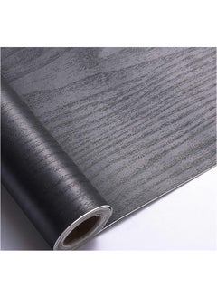 Buy Black Wood Paper 43.5x304cm Self-Adhesive Removable Wood Peel and Stick Wallpaper Vinyl Decorative Wood Plank Film Vintage Wall Covering for Furniture Surface Easy to Clean in UAE