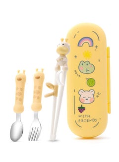 اشتري Set of 4pcs Chopsticks for Kids Giraffe Chopsticks for Beginners Training Chopsticks Kids Chopsticks Fork Spoon with Storage Box for Toddler Children في السعودية