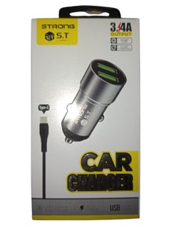 Buy 3.4A Fast Dual USB Car Charger Set with Type-C Cable in Egypt