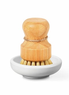 اشتري Bamboo Dish Scrub Brush for Kitchen Sink, Natural Wooden Washing Dish Brush Scrubber, Sisal Bristles Brush for Household Cleaning Cast Iron Brush Pots, Pans and Vegetables في السعودية