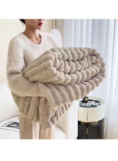 Buy Faux Fur Blanket Thick Warm Rabbit Hair Gray Plush Soft Plaid Throw Blanket for Double Bed Winter Sofa Cover 200*230CM beige in UAE