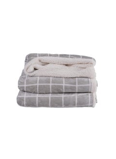 Buy Scottish Check Blanket With Sherpa 150X200cm - Grey in UAE