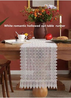 اشتري 1-Piece Romantic White Flower Shape Hollowed Out Lace Tablecloth/ Table Runner Polyester Fiber White 32 x 180 Centimeter في الامارات