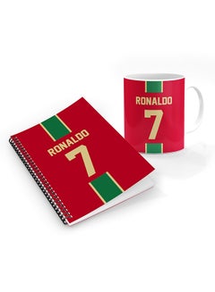اشتري Designer Printed Coffee Mug + A5 Spiral Notebook Memo Notepad Journal Personalised Combo Gift Set Football Team - Portugal,Ronaldo في الامارات