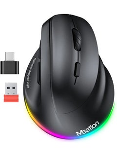 اشتري Meetion Right-Handed Ergonomic Wireless Mouse BTM010R Ergonomic design for comfortable use RGB illumination for a dark atmosphere Rechargeable battery for continuous use (Black) في الامارات