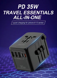 Buy PD35W Travel Adapter International Dual Type-C Plug Converter Three USB-A Multifunctional Charging Stand in Saudi Arabia