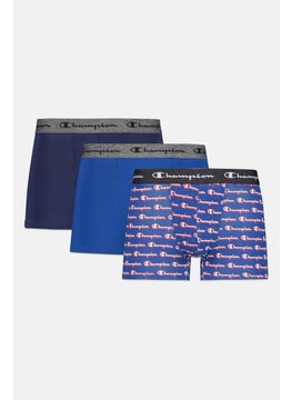 Buy Men 3 Packs Brand Logo Boxer Shorts, Navy/Blue/Black in UAE