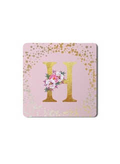 Buy Designer Leather Coasters Mat for Beverage Drinks- Custom Monogram Initial Letter Floral Pattern Alphabet - H (Pink) in UAE