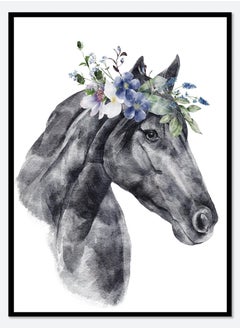 اشتري Horse with Flowers Safari Nursery Wall Art Poster with Frame 50x40cm في الامارات