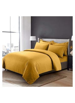 Buy HOTEL COLLECTION Stripe Double Brown Duvet Cover set with 2 Pillow Case 220x240 cm in UAE