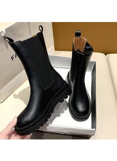 Buy 2024 White Chelsea Boots Women Thick Sole Mid-CalfBlack Black in UAE