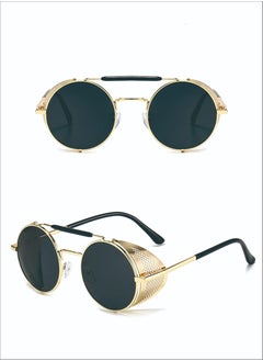 Buy European and American Steampunk Sunglasses Side Windshield Sunglasses Flip Round Metal Sunglasses 66247 Gold 48mm in Saudi Arabia