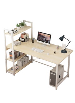 Buy Study Writing Desk with 4-Tiers Shelves Home Office Workstation Beige in Saudi Arabia