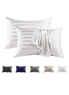 Buy 2-Piece Stripe Silk Satin Pillow Case with Envelope Closure for Hair and Skin Off White 51x76/51x102cm in UAE