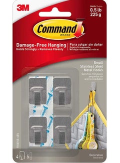 اشتري Command 17031SS-4ES Stainless steel metal hooks, small, grey color.4 hooks and 5 strips/pack في الامارات