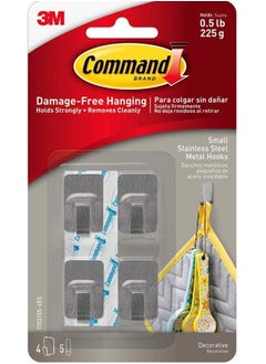 Buy Command 17031SS-4ES Stainless steel metal hooks, small, grey color.4 hooks and 5 strips/pack in UAE